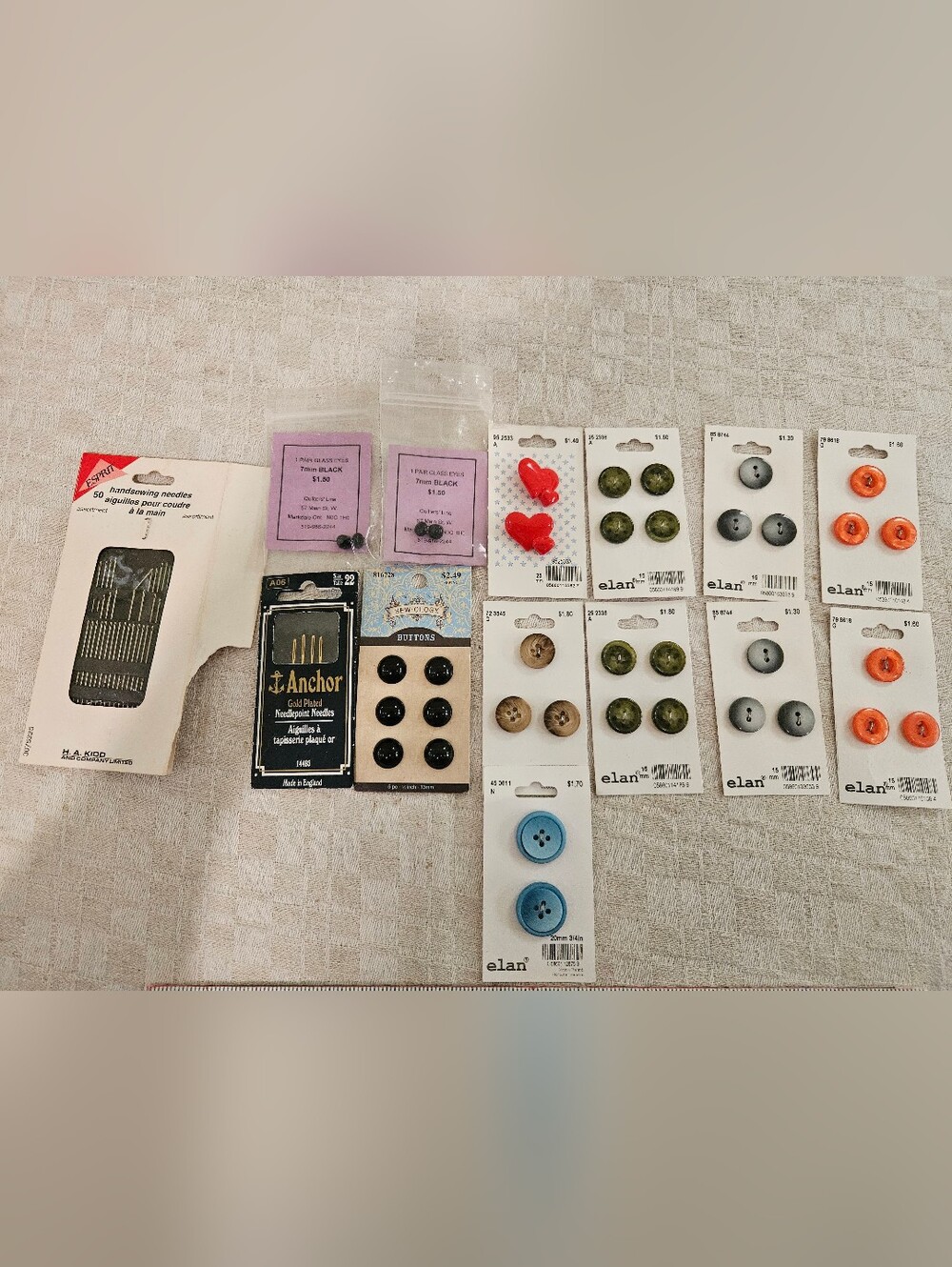 Vintage Button And Sewing Lot Including Unique Heart Buttons Gold Plated Needles